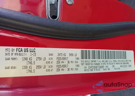 2015 Dodge Journey Sxt z USA, uszkodzony, nr VIN 3C4PDCBG8FT636997